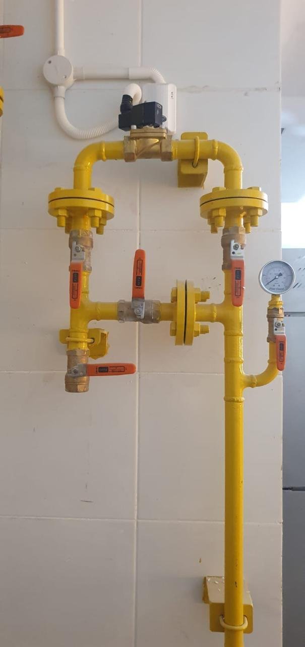 Gas line with regulators and shut-off valves